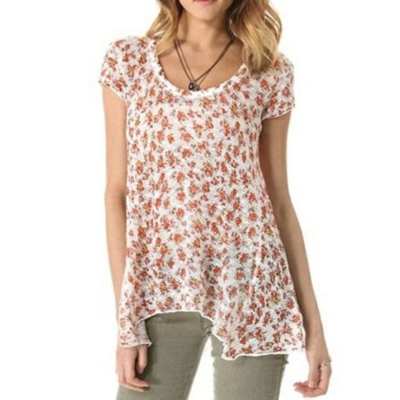 Free People Tops - Free People XS Floral Crochet Back Knit Top Blouse Multicolor Casual‎